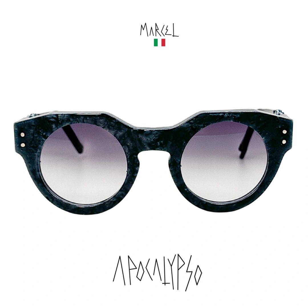 Marcel sunglasses with black frame and gradient lenses on a white background. Front view.